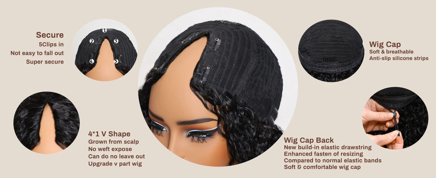 UNice Hair Yaki Straight V Part Wig 100% Human Hair V Shaped Wig Upgrade U Part Wig No Sew In Clip In Half Wig Read To Wear Go