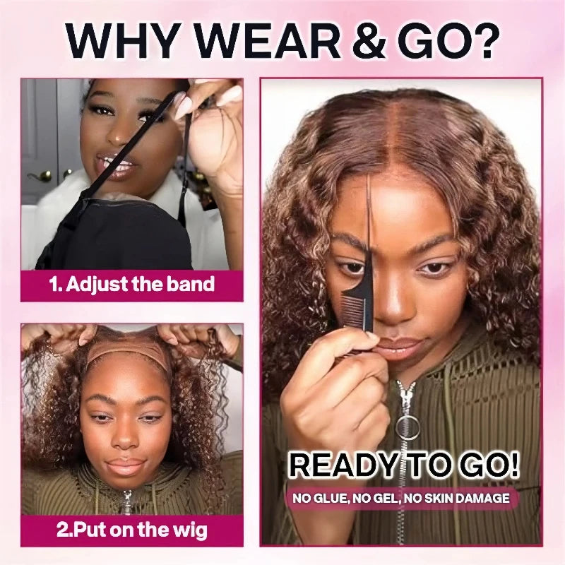 Deep Wave Bob Wig Human Hair Glueless Highlight 5x5 HD Lace Front 220% Density 4/27 Colored Ombre Wear and Go Human Hair Wigs
