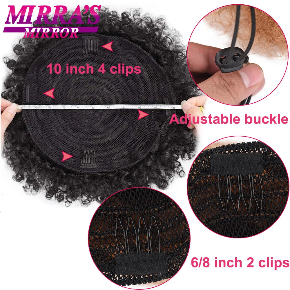 Synthetic Afro Puff Drawstring Ponytail Hair Bun 10 Inch Short Afro Kinkys Curly Afro Bun Extension Hairpieces Large Size
