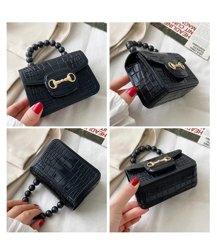Fashion Mini Handbags PVC Crossbody Coin Purse Crocodile Pattern Pearl Handbag Plastic Small Chain Jelly Bag For Girl Wholesale