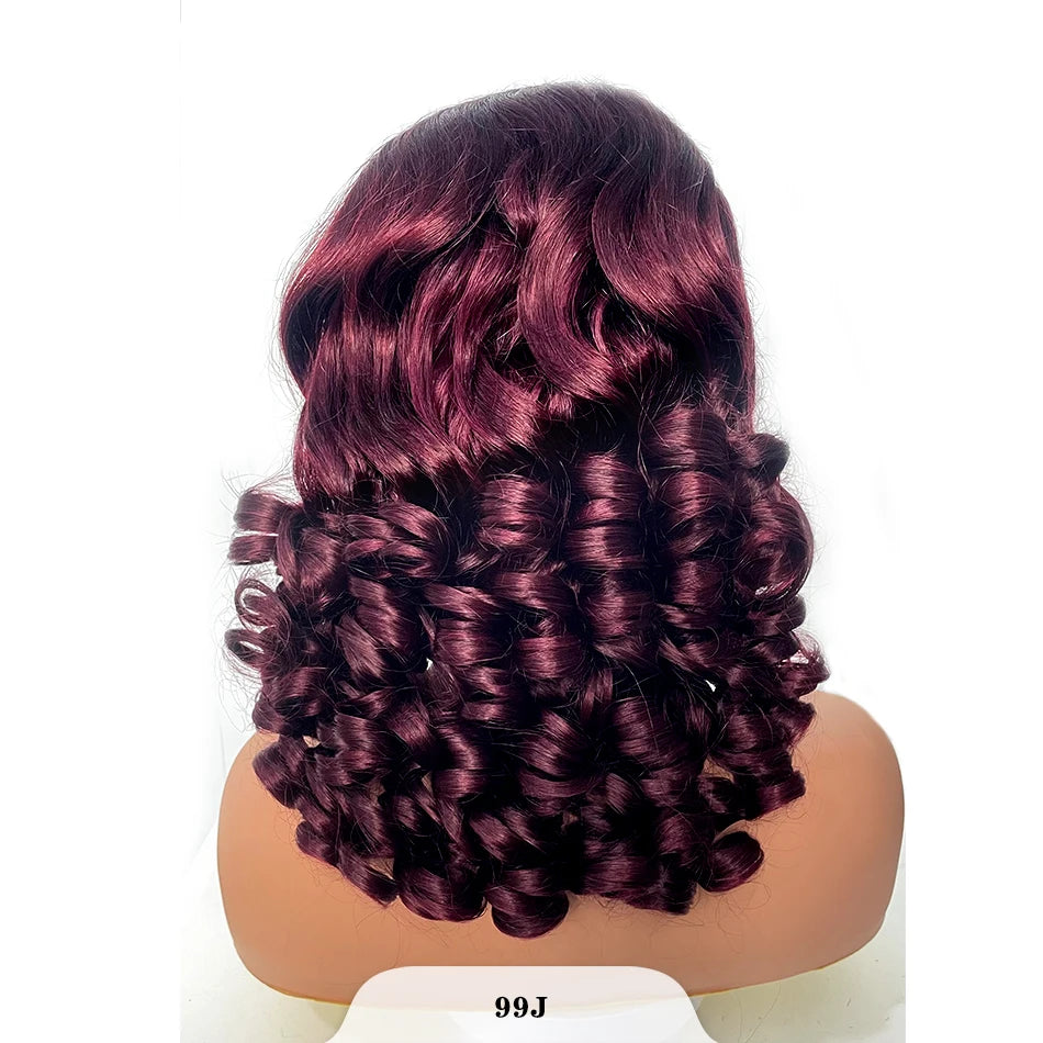 100% indisches Haar, federnde Locken, lockere Wellen, 13x4 HD Lace Front Perücke, Ombre Double Drawn Lockenperücke, 250% Dichte, klebstofffrei mit Babyhaar