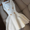 Elegant Sexy Mini Dress Women's Luxury Slim V-Neck Button Short Dresses Satin Evening Dress Summer Women Fashion Pleated Skirt