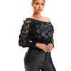 Applikationsbluse mit schrägen Schultern, elegante Langarmbluse für Frühling und Herbst, Damenbekleidung