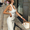 White Halter Sexy Backless Tank Tops for Women Streetwear 2024 Sleeveless Ribbed Knit Vest Top Cropped Feminino