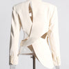 TWOTWINSTYLE Hollow Out Backless Slimming Blazers For Women Notched Collar Long Sleeve Spliced Button Irregular Blazer Female