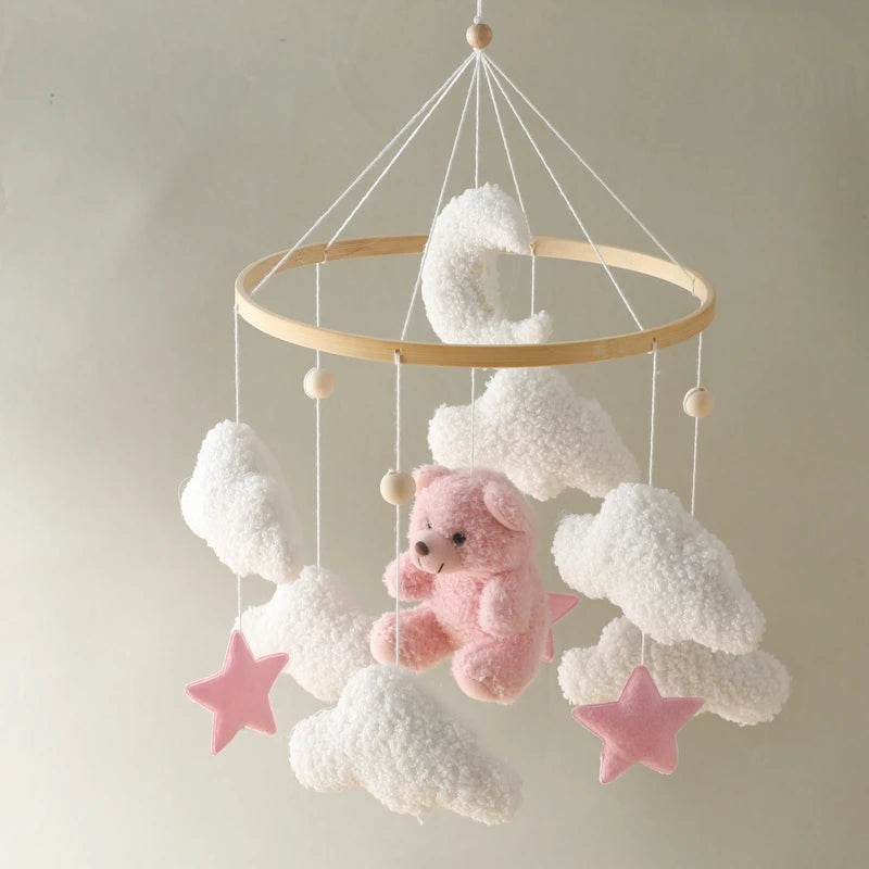 Baby-Kinderbett-Mobile-Rassel-Spielzeug 0-12 Monate Säugling Weicher Filz Teddy Samt Rosa Bär Bettglocke Hängendes Spielzeug Halterung Babybett Mädchen Spielzeug