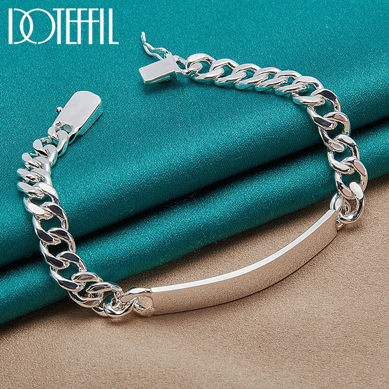 DOTEFFIL 925 Sterling Silver 2pcs Bracelet 10mm Smooth Sideways Chain For Men Women Wedding Engagement Party Jewelry