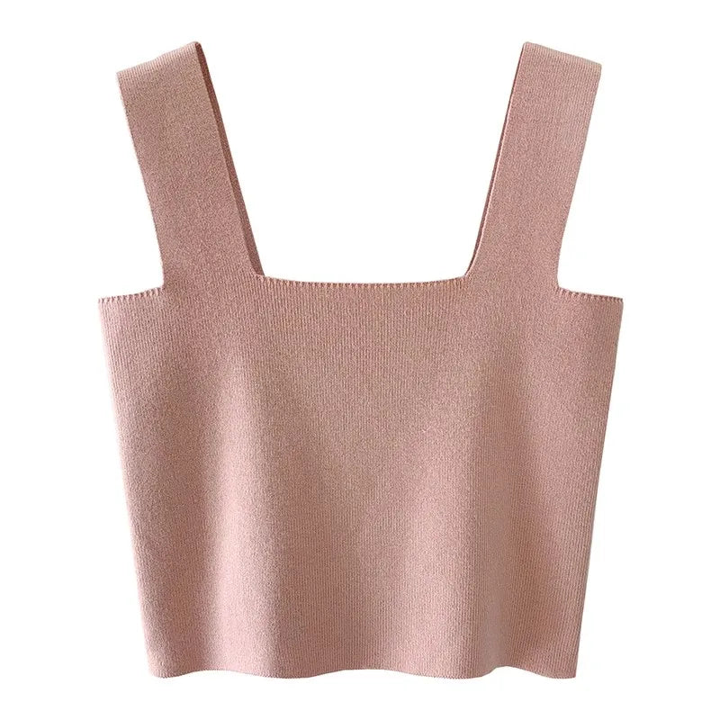 2026 Summer Women Sexy Sleeveless Tops Fashion Short Square Collar Tank Tops 6 Colors Knitted