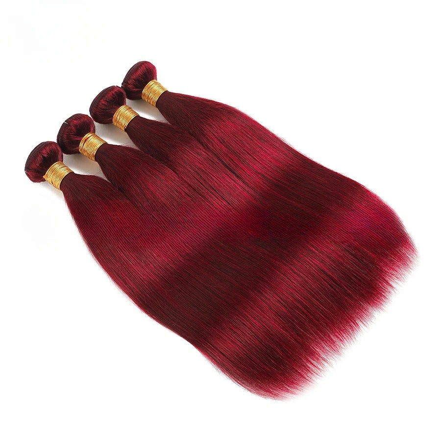 99j Burgunderrot Glattes Echthaar Bündel 1/2/3er Set 100g/Stk 10A Brasilianisches Remy Haar Doppelt genähte Haartressen Volle Spitzen