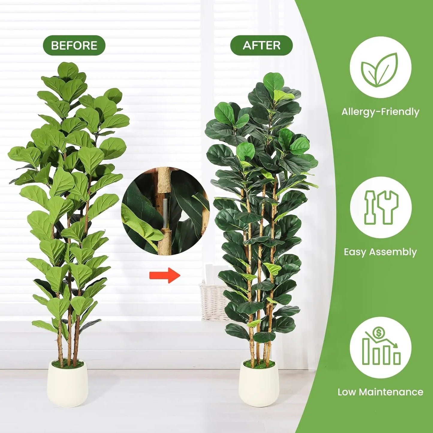 5/6/7 FT Artificial Fiddle Leaf Fig Tree with Pot Faux Trees with Artificial Plants Fiddle Leaves Greenery Fake Tree for Home