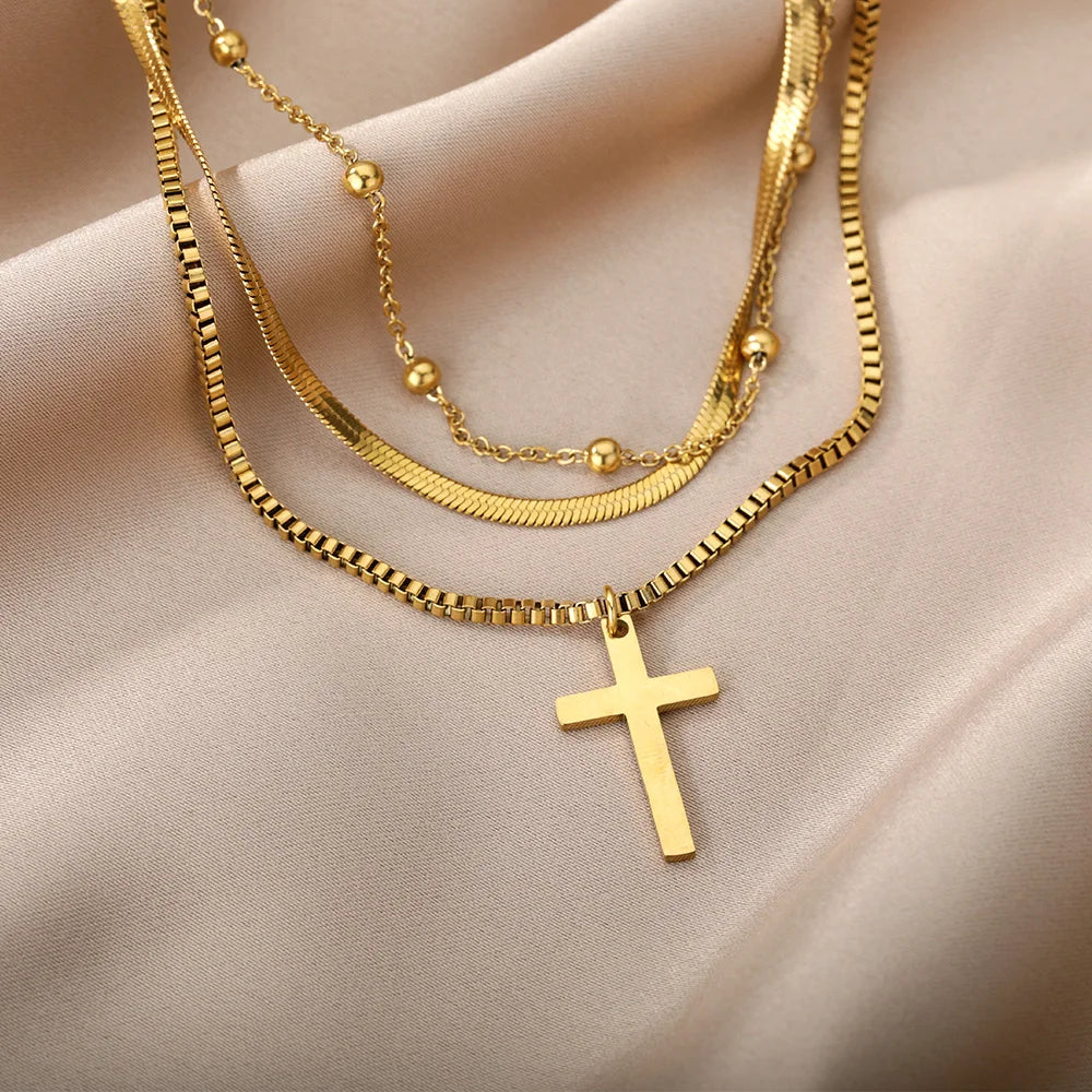 Double Layer Hollow Clavicle Chain Stainless Steel Necklace For Women Punk Hip-Hop Streetwear Jewelry Dropshipping