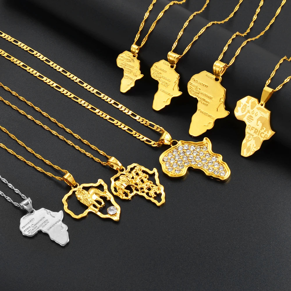 Anniyo Africa Map Pendant Necklace Women Men Silver Color/Gold Color Ethiopian Jewelry Wholesale African Hiphop Item @132106