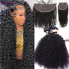 Mongolian Afro Kinky Curly Human Hair Bundles With Closure Deep Curly Hair Weave Bundles With Frontal Closure Hair Extensions