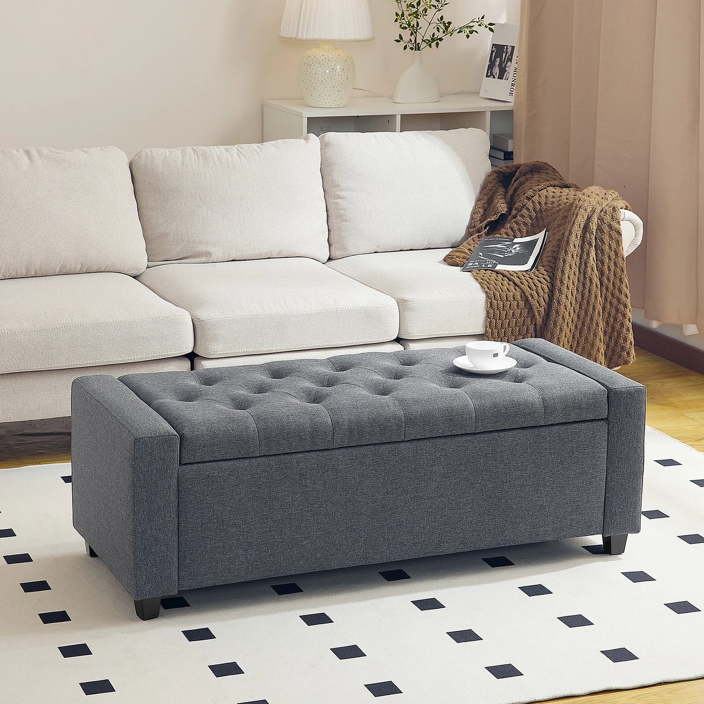 Redlife 47,8'' Aufbewahrungs-Ottomane, klappbare Aufbewahrungsbank mit aufklappbarem Deckel und sicheren Scharnieren für Wohnzimmer, Schlafzimmer, Eingangsbereich