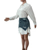 Denim 2 Piece Sets Women Shirt Skirt Suit Hole Single Breasted Turn Down Collar Pocket Splicing Outfits 2025 Skirts Ensemble