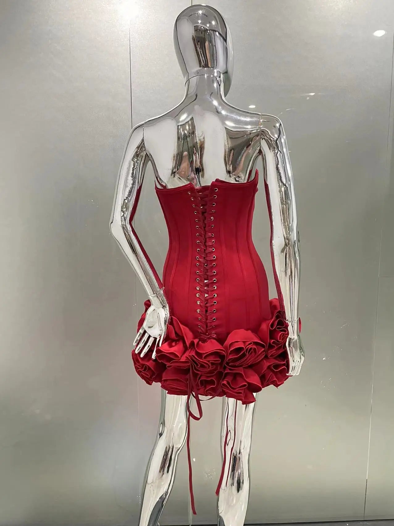 Red Color Women Sexy Strapless Ball Gown Mini Fashion Celebrity Nightclub Party Dress Birthday Cocktail Girls' Outfit