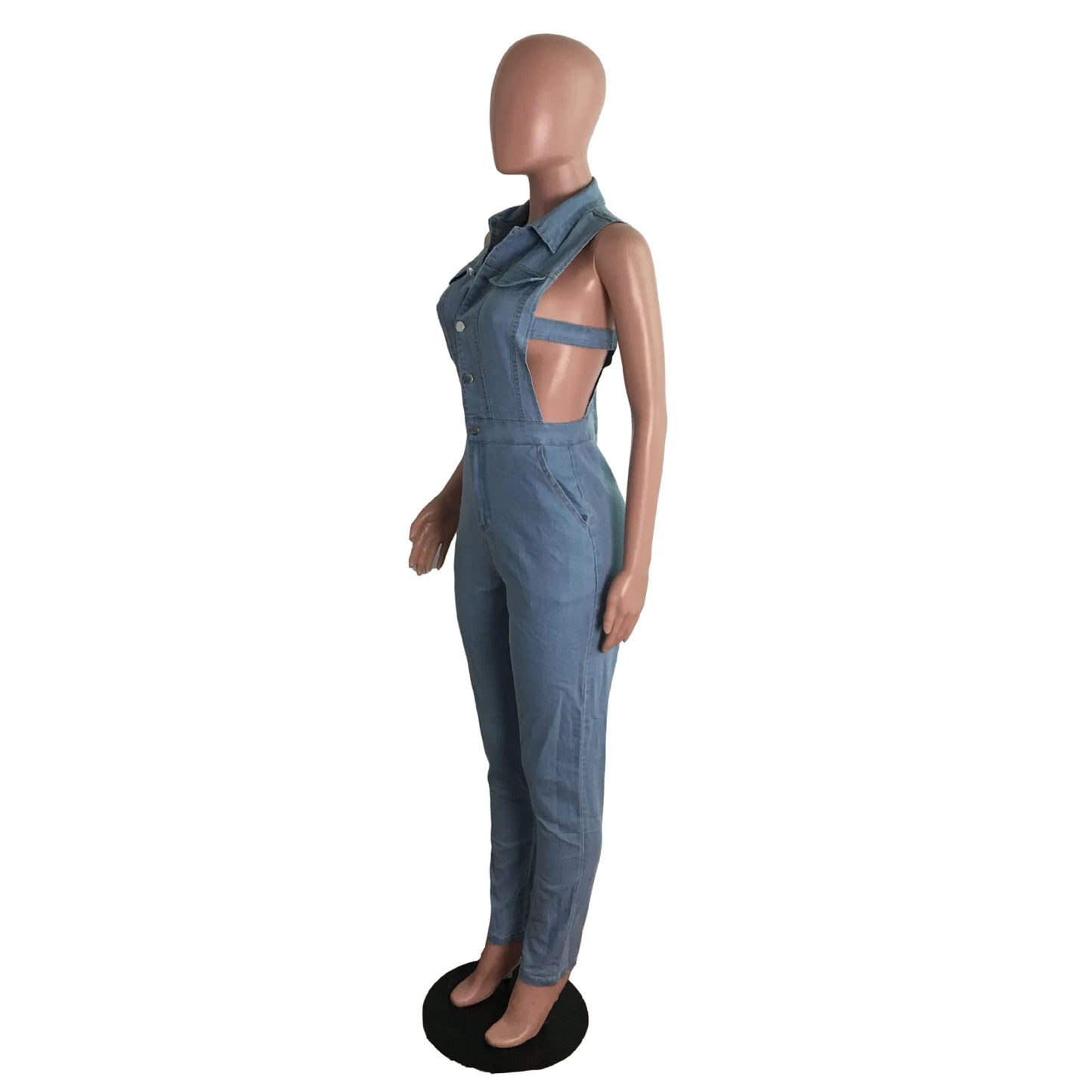 Hollow Denim Ankle Length Pants Women Overalls Spliced Washed Pencil Jeans Vintage Skinny Jean One Piece Button Sexy 2024