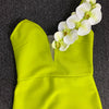 White Moth Orchids One Shoulder Yellow Green Ankle Length Bandage Dress Celebrity Party Evening Dress Woman Voaction Outfit