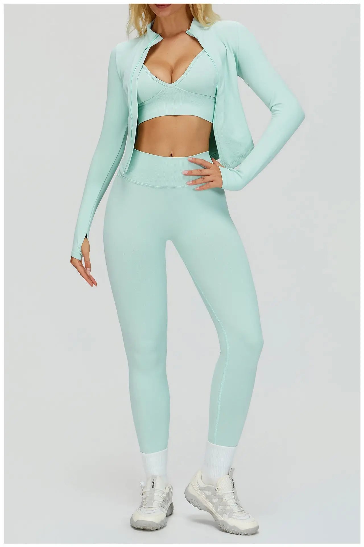 SWELTERING 2/3PCS Seamless Yoga Set Gym Clothes Sportswear Fitness Suits Women Workout Bra Crop Top Long Sleeve Sports Suits