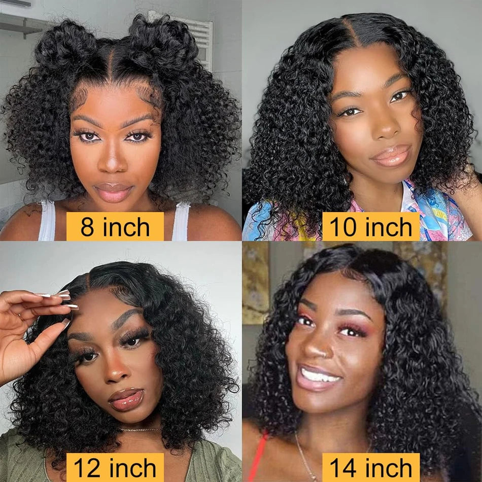 Klebelose Perücke Kurze Krauses Lockiges Bob-Perücke 12A Malaysische Lace-Front Echthaar-Perücken Nasse und Wellige Wasserwelle Bob-Perücke 13x4 Frontalperücke