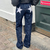 Combhasaki Damen Y2K Vintage Jeans Ästhetischer Sternmuster-Print Loose Straight Leg Denim Lange Hose Lässige Low Waist Hose