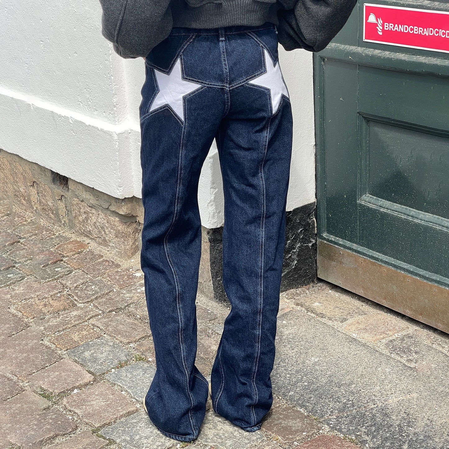 Combhasaki Damen Y2K Vintage Jeans Ästhetischer Sternmuster-Print Loose Straight Leg Denim Lange Hose Lässige Low Waist Hose
