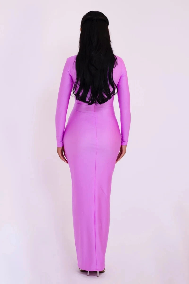 Articat Sexy Hohl Saum Langarm Elastisches Enges Kleid Damen Falten Doppellagig Weibliche Vestidos Elegantes Party Abendkleid