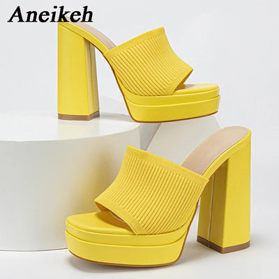 Aneikeh Sexy Gestrickte Wolle Chunky Plateau Sandalen High Heels Damen Peep Toe High Heel Sommer Nude Party Kleid Pantoletten Sandalen Schuhe