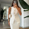 Elegant Knit Vest Suits Women Solid Single Breasted O-neck Sleeveless Slim Waistcoat Bodycon Midi Skirts 2025 Spring Lady Outfit