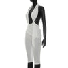 Solid color neck tie, knot, exposed back, tight fitting jumpsuit, cropped pants