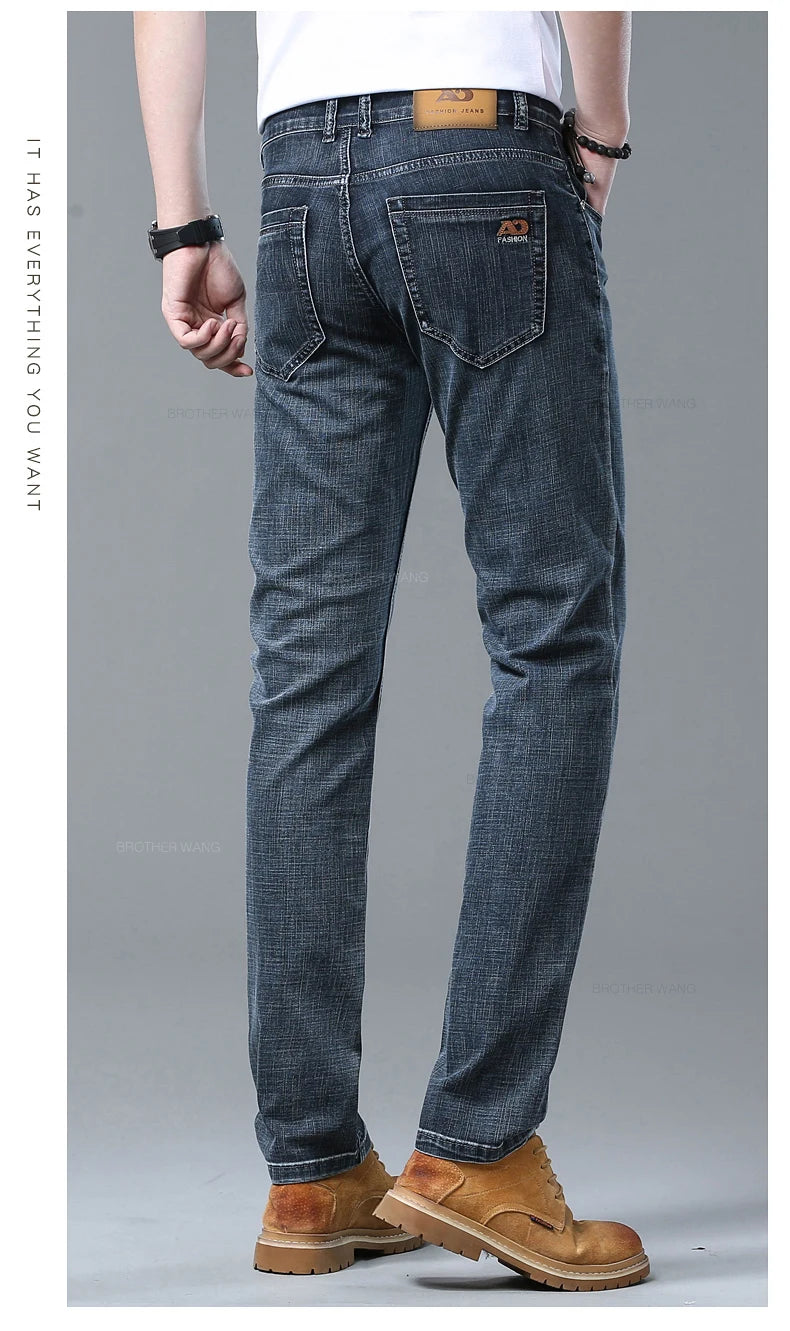 Frühlings Herren Hellblaue Slim Jeans Stylische Lässige Stretch Denim Hose Klassische Chinohose Rauchgrau