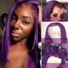 Dark Purple Bob Lace Front Wigs Human Hair Colored 13x4 Lace Frontal Short Straight Purple Bob Wig Pre Plucked with Baby Hair