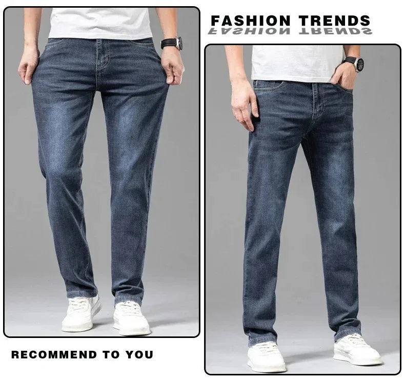 Sommer elastische Herrenjeans Mode Grau Bequeme Business Straight Stretch Baumwolle Casual Denim Hose Marke Männliche Dünne Hosen