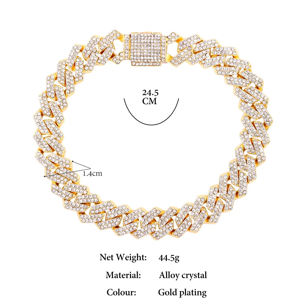 Flatfoosie Hip Hop Iced Out Chunky Cuban Chain Anklets For Women Luxury Rhinestone Link Ankle Bracelet Beach Barefoot Jewelry