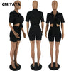 CM.YAYA INS Women's Set Short Sleeve Pocket Front Shirt and Pocket Side Shorts Suit 2023 Cargo Two 2 Piece Set Outfit Tracksuits
