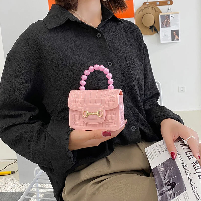 Fashion Mini Handbags PVC Crossbody Coin Purse Crocodile Pattern Pearl Handbag Plastic Small Chain Jelly Bag For Girl Wholesale