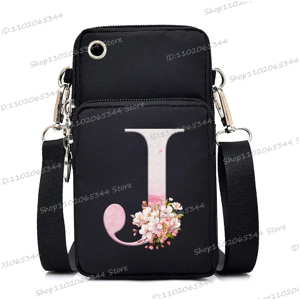 Damen Kuriertasche Kleine Handtasche Umhängetasche Geldbörse für Handy Sakura 26 Alphabet-Druck Münzgeldbörse Damen Kartenhalter