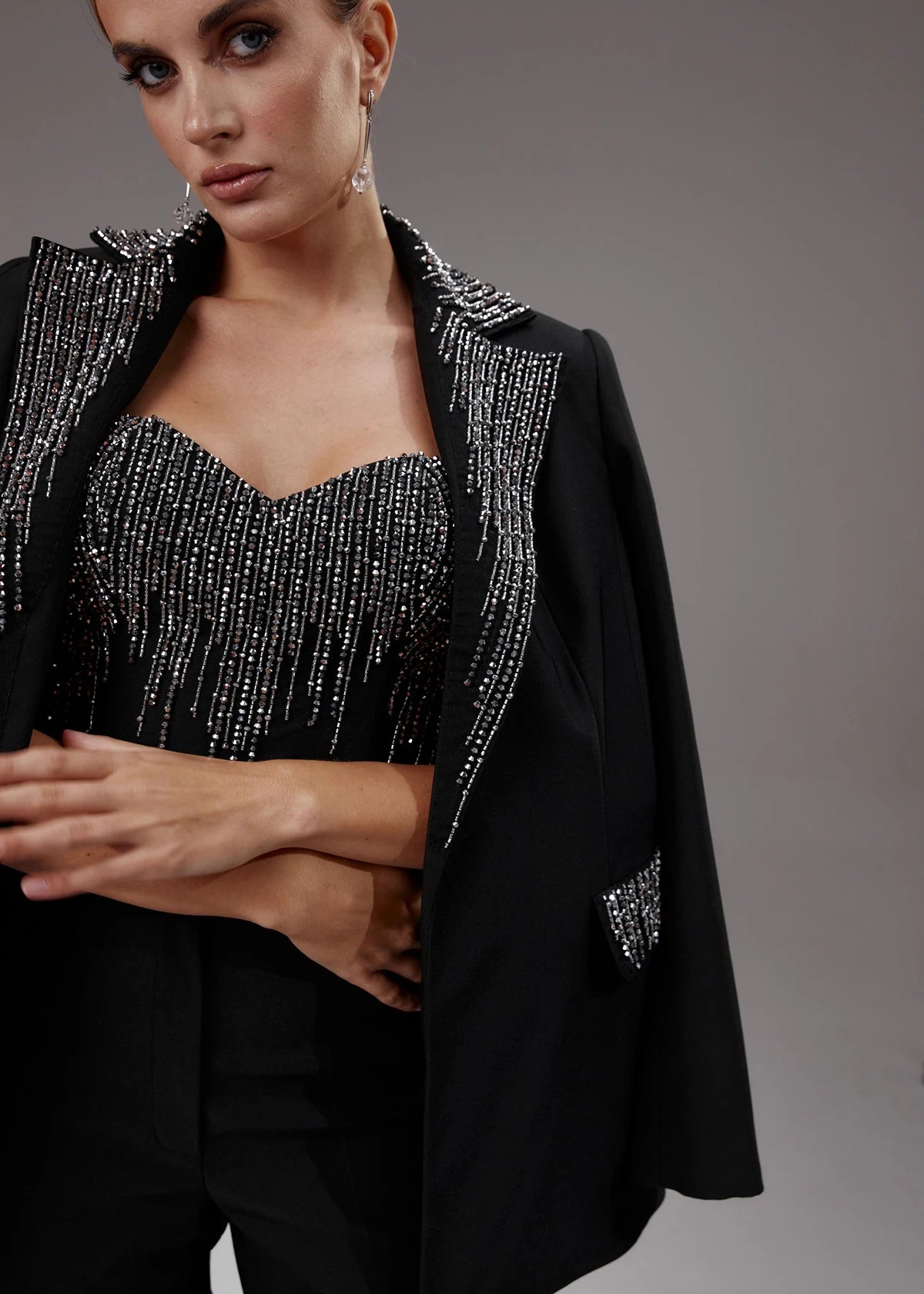 Customize Black Sequins Women Pants Suits Slim Fit Girls Blazer Set 3 Pieces Custom Made Jacket For Lady Party Prom Wedding Wear