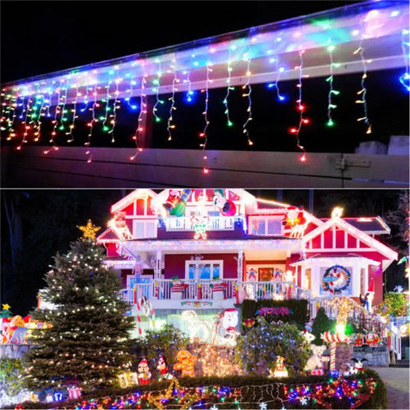 Weihnachtslichterketten Wasserfall Außendekoration 5M Abhänge 0,4-0,6m Led Lichtervorhang Lichterketten Partygarten Traufendekoration