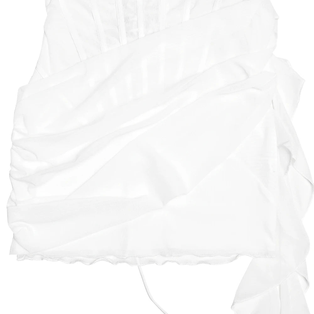 Articat Sexy Trägerloses Bandagenkleid, Zweilagiges Mesh-Patchwork, Damen, Transparent, Blumen-Bänder, Vestidos, Party, Clubwear