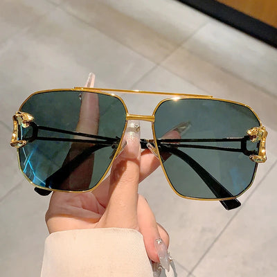 KAMMPT Herren Vintage Piloten-Sonnenbrillen Trends Mode Retro Metall Schwarz Damen Leopardendekor Farbverlauf Sonnenbrillen für den Strand