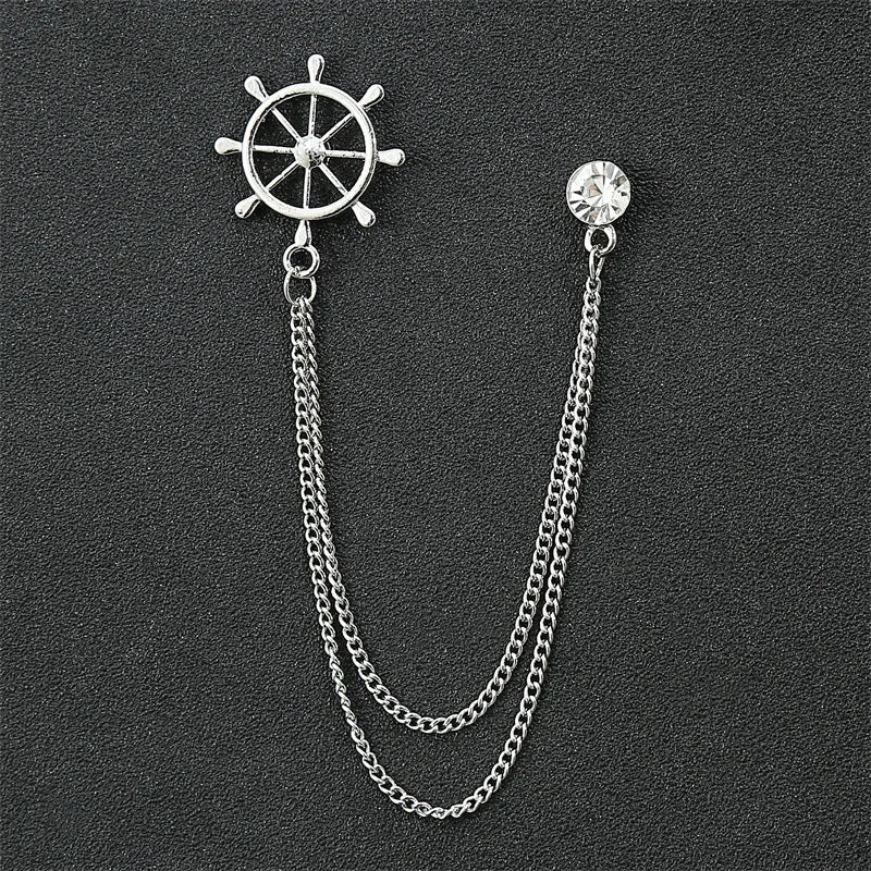 Fashion Gentleman Tassel Brooch For Men Suit Shirt Collar Triangle Wings Chain Lapel Pin Metal Retro Wedding Accessories