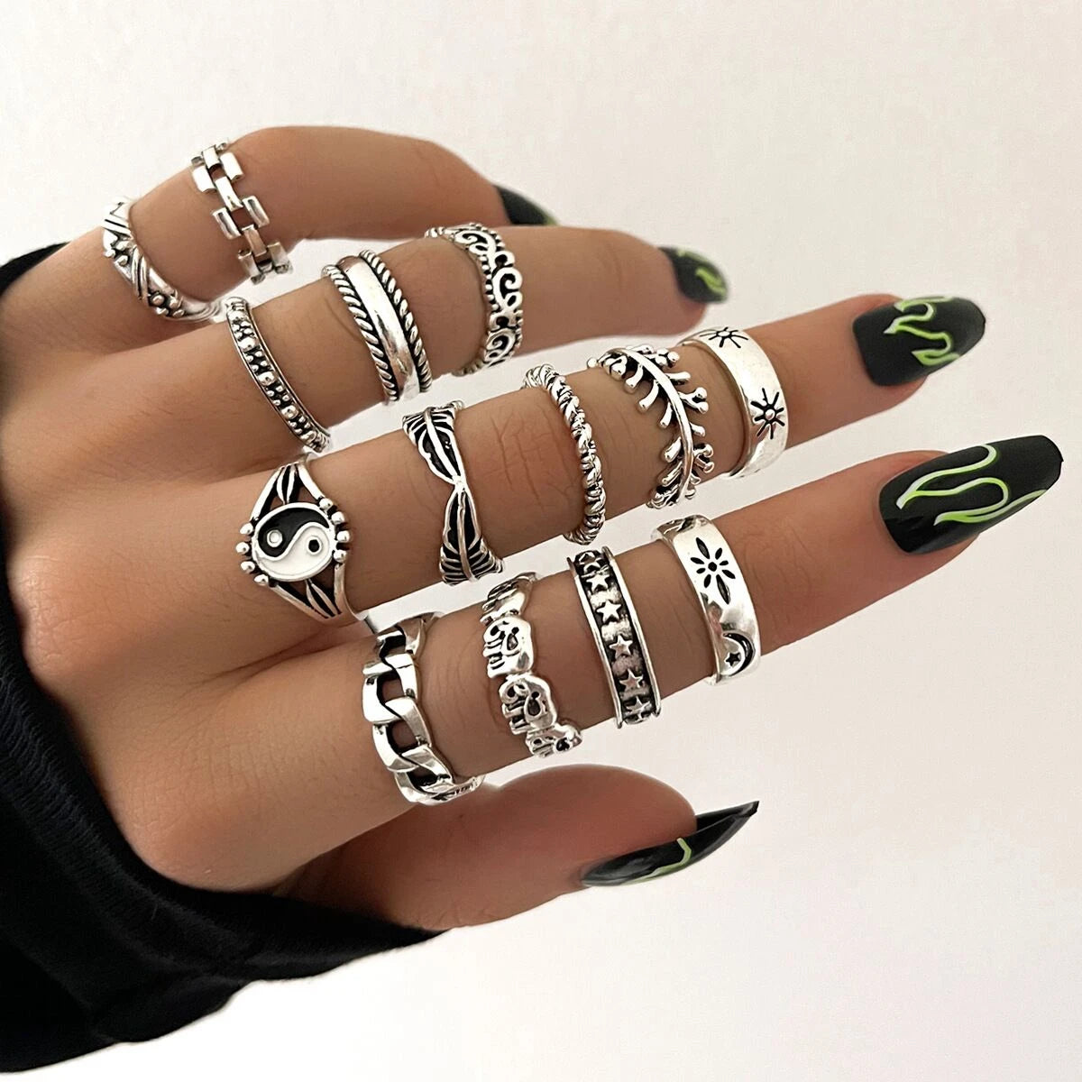 50pc/Lot Jewelry Factory In Stock Finger Rings Women Gold Antique Silver Plate Enamel Opal Crystal Snake Jewelry Party Bar Girl