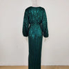 Women Sequins Splice Dress V Neck Full Sleeve A Line Evening Dresses Party Solid High Waist Long Skirts Office Lady Prom