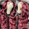 13X4 HD Transparente Lace Front Perücken Burgunderrote Echthaarperücken Vorgezupft 30 Zoll Body Wave Lace Front Perücken für Frauen Gelockt