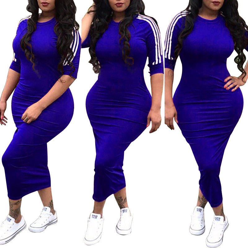 European and American women's fashion white stripe dress