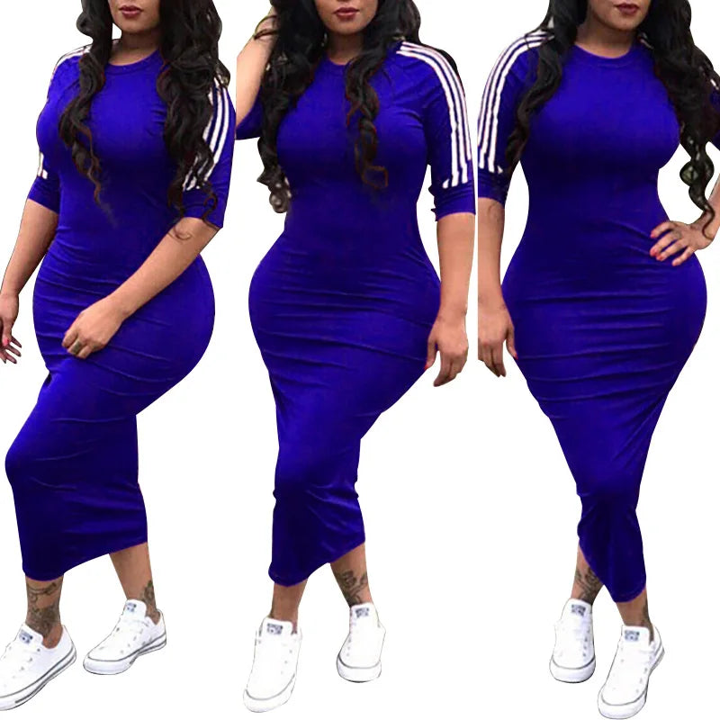 European and American women's fashion white stripe dress