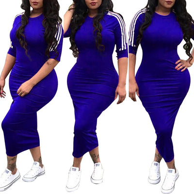 European and American women's fashion white stripe dress