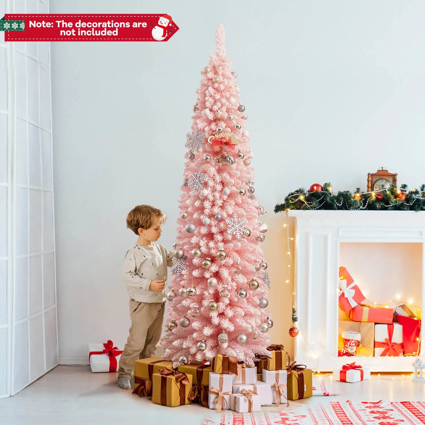 7 FT Artificial Pink Christmas Tree with 635 Branch Tips Folding Metal Stand