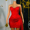 Mila Red Sequin Spaghetti Strap Heart Neck Prom Dresses Mini Dress with Draped Detail Customized Formal Evening vestidos de gala